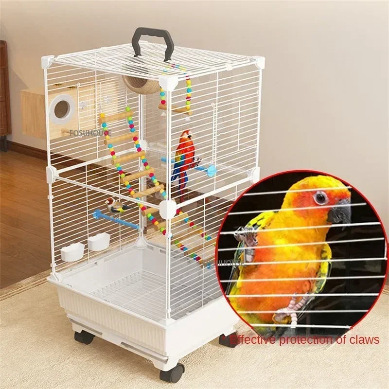 RoyalWing™ Bird Villa – Luxury Wrought Iron Cage for Budgies, Cockatiels & Parrots | Spacious Splash-Proof Design