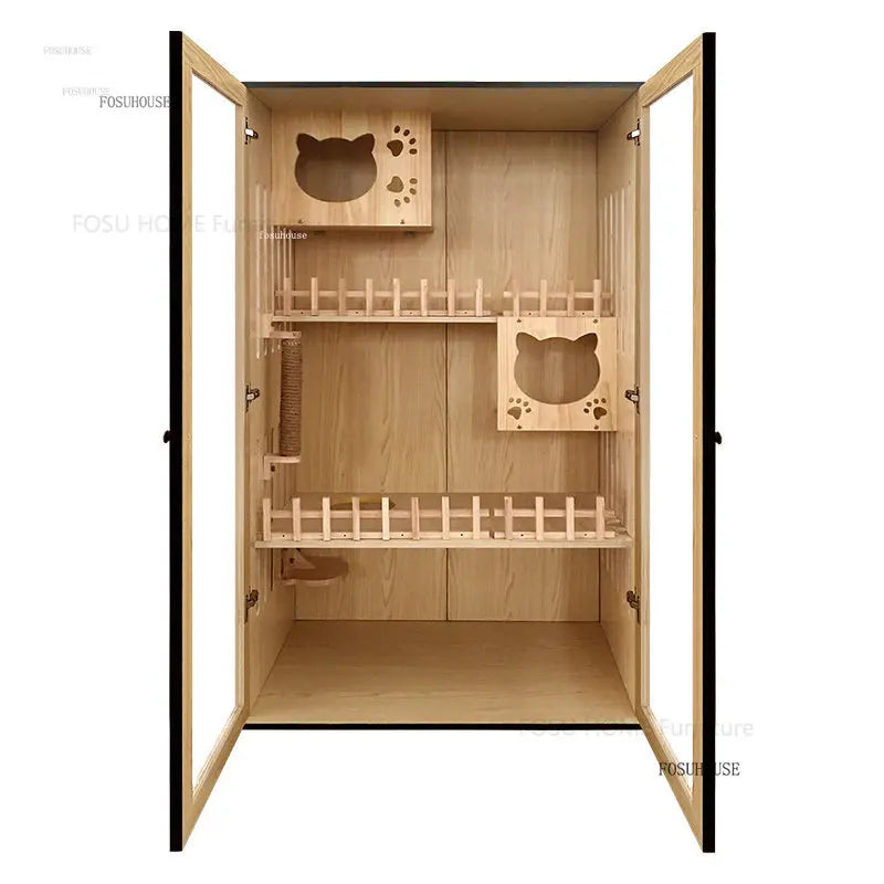 RoyalPaws™ Luxury Cat Villa – Solid Wood Oversized Indoor Cat House with Waterproof Design & Spacious Multi-Level Comfort