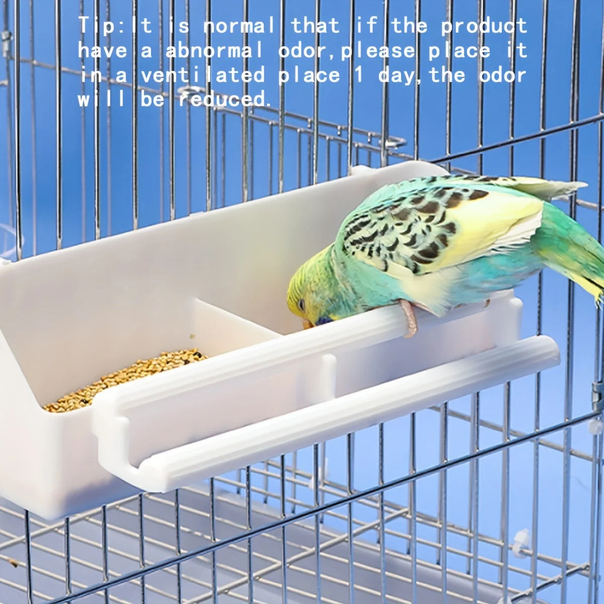 Double-compartment parrot feeder by Petivo, featuring twin-grid design for easy access to food and treats.