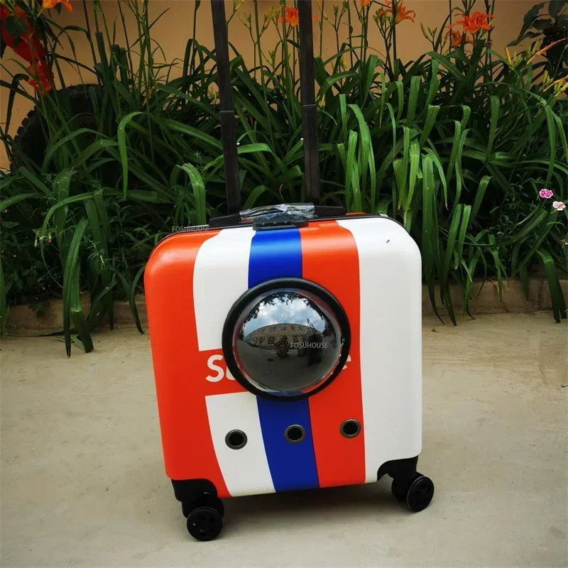 CrystalRide™ Pet Carrier – Transparent Rolling Trolley & Backpack for Cats & Small Dogs | Breathable Outdoor Travel Bag