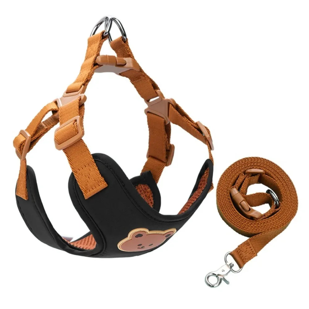 ComfyWalk™ adjustable pet harness with no-pull chest vest design and matching leash for small and medium pets.