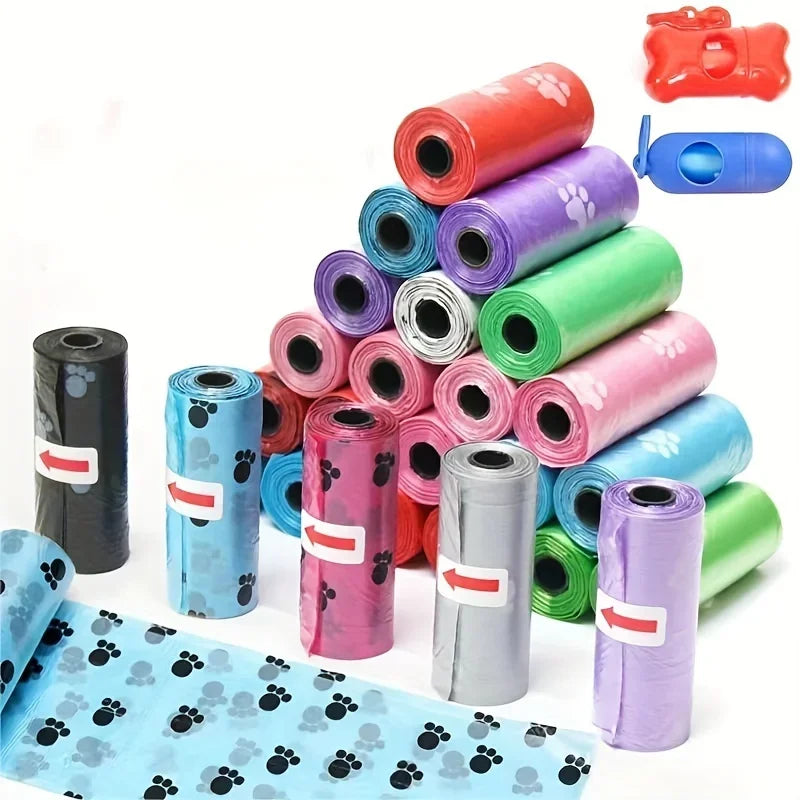 Colorful cartoon dog waste bags in a 1200-piece mega bundle, extra thick and 100% leak-proof for all breed sizes.