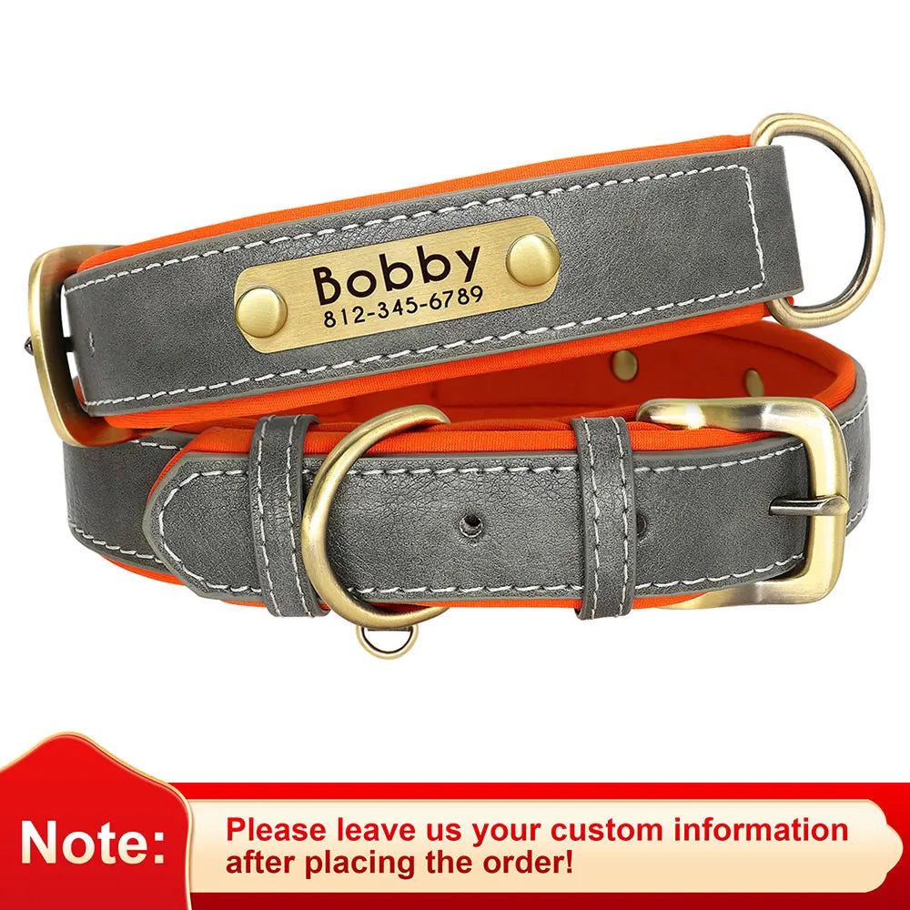 UrbanPaws™ Custom Collar – Wide Soft PU Leather Dog Collar with Personalized Name Tag