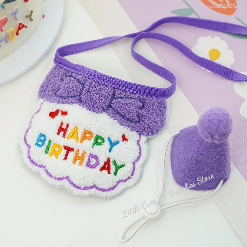 GlamPet™ cat birthday party hat and bib with adjustable bandana, perfect for dressing up cats and puppies for celebrations.