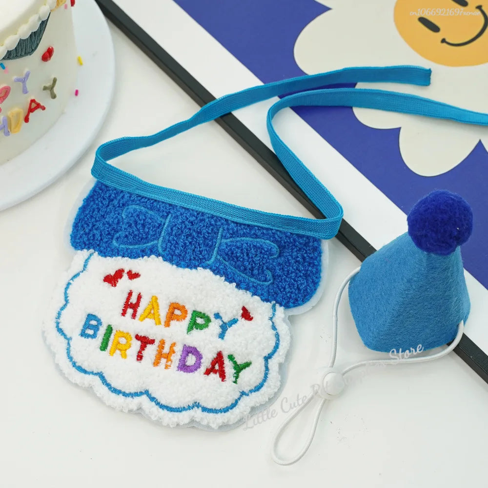 GlamPet™ cat birthday party hat and bib with adjustable bandana, perfect for dressing up cats for celebrations.