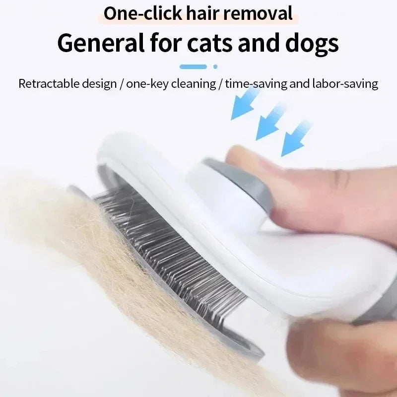 One-click pet hair removal brush with retractable bristles for cats and dogs grooming