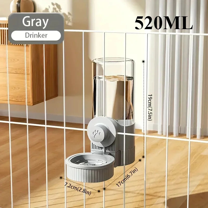 GravityFlow™ Hanging Cage Feeder for dogs, cats, and rabbits; space-saving, spill-proof waterer and food bowl.