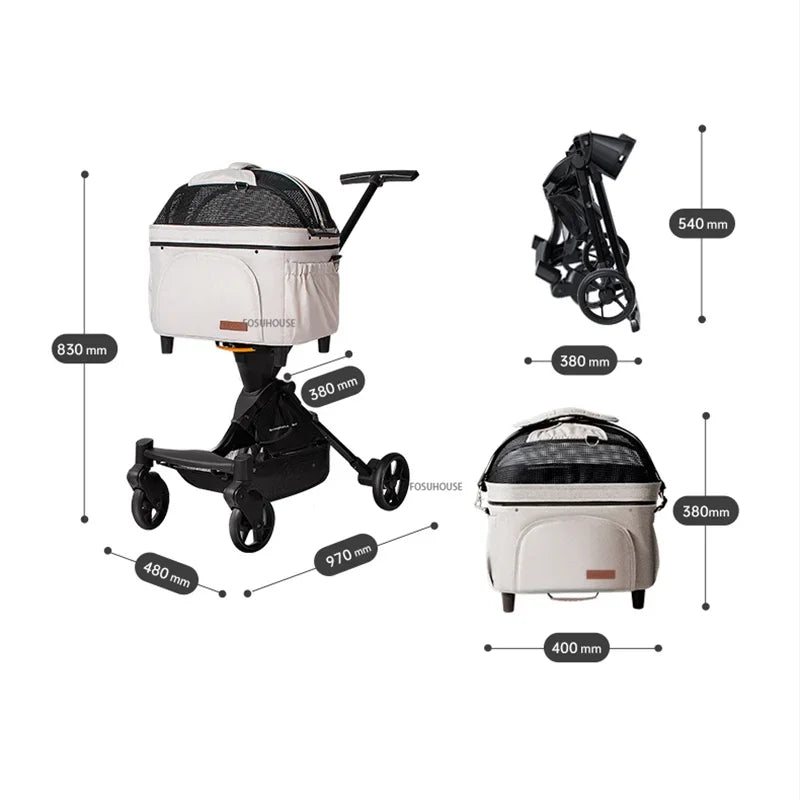 GlidePaws™ Luxury Pet Stroller – 4-Wheel Breathable & Windproof Dog and Cat Travel Trolley | Foldable & Detachable