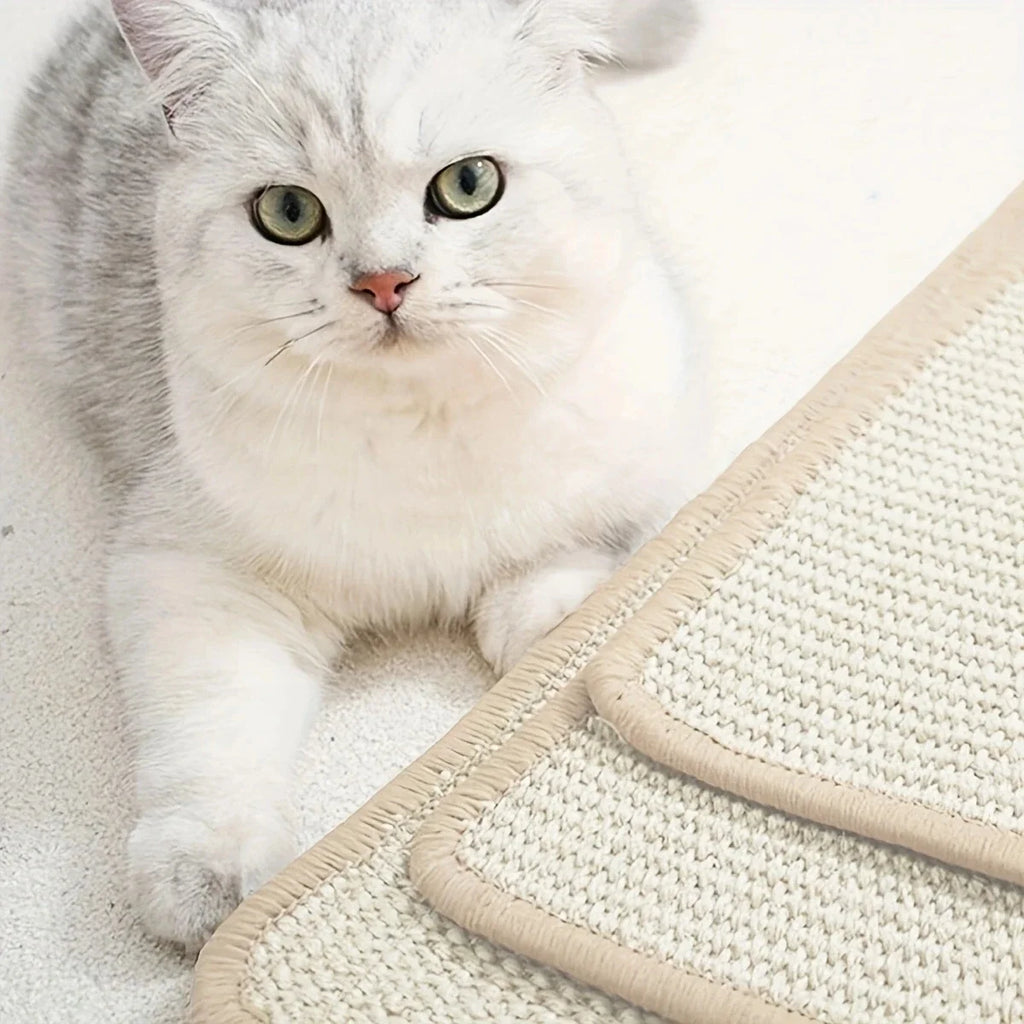 PurrGuard™ sisal cat scratching mat with textured surface, designed for claw care and protecting furniture.