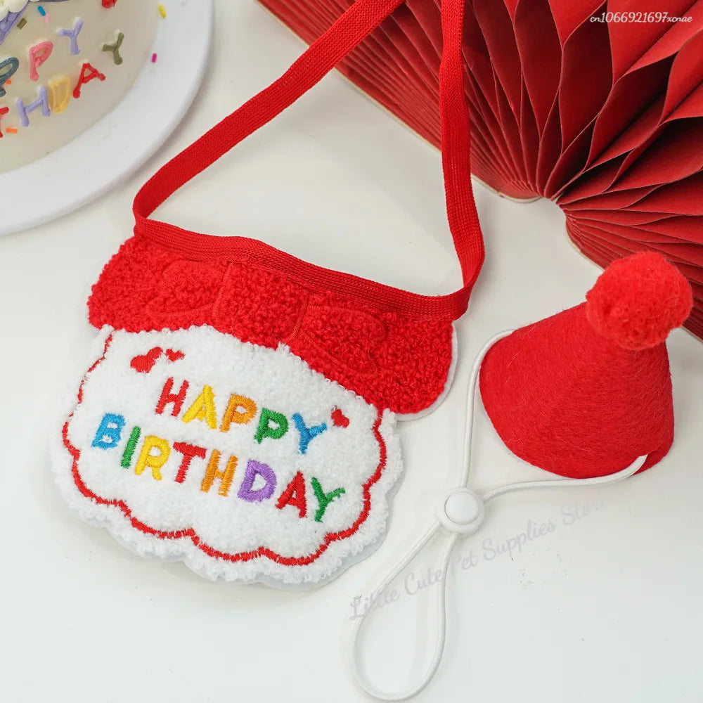 GlamPet™ cat birthday hat and bib with adjustable bandana, perfect for dressing up cats for festive celebrations.