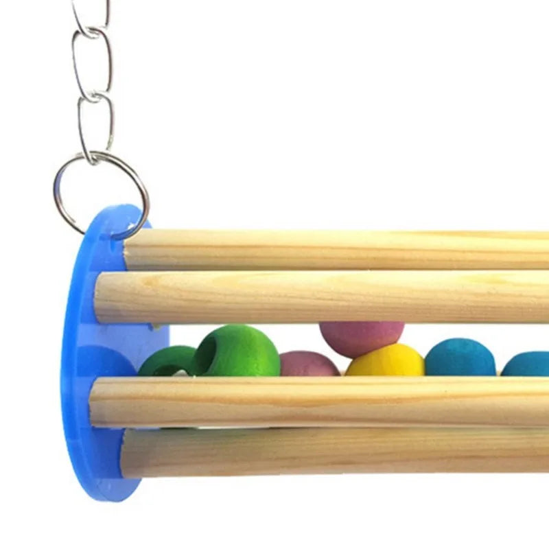 Wooden cage toy for parrots and small pets, featuring a climbing and resting board with natural wood design.