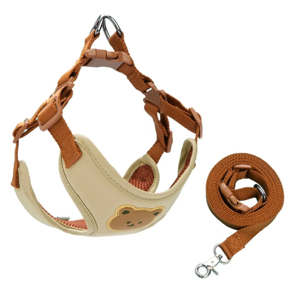 ComfyWalk™ adjustable pet harness in blue with leash, designed for small and medium dogs, featuring a no-pull chest vest.