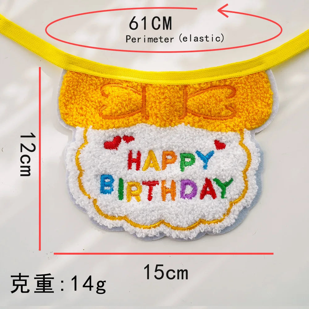 GlamPet™ cat birthday party hat and bib with adjustable bandana, colorful design for festive pet celebrations.