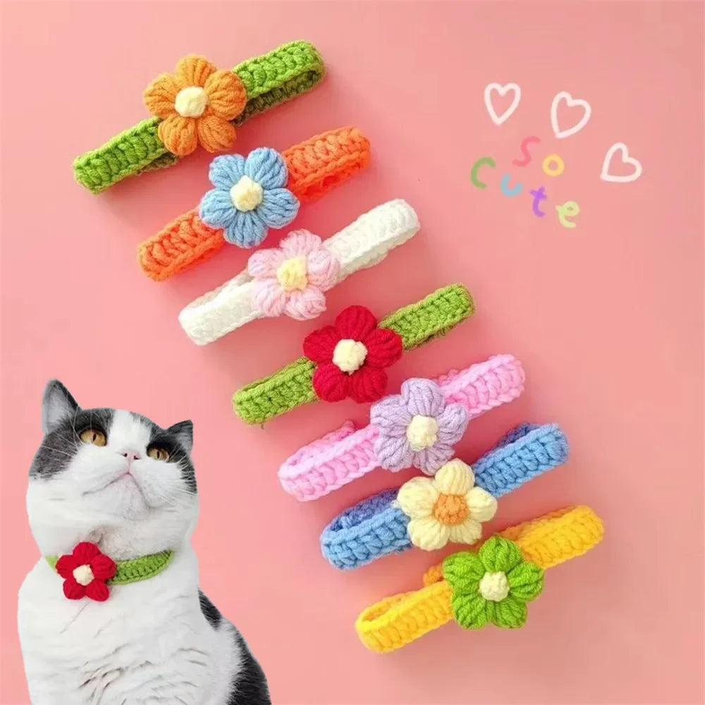 Lightweight PetalPals™ crochet bowtie necklace with a knitted flower charm, featuring an adjustable design.