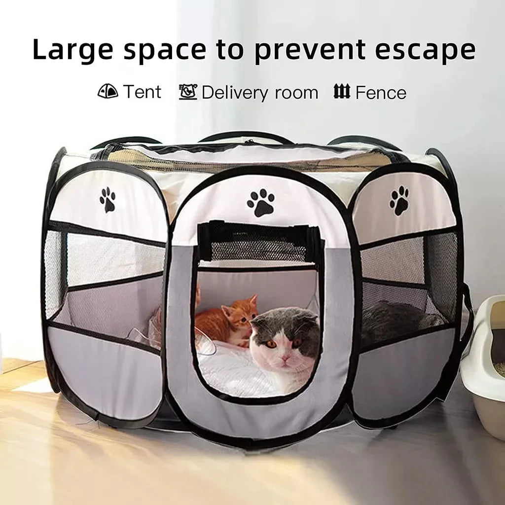 FurFort™ foldable pet tent and playpen for dogs and cats, featuring a portable design in a spacious outdoor setting.