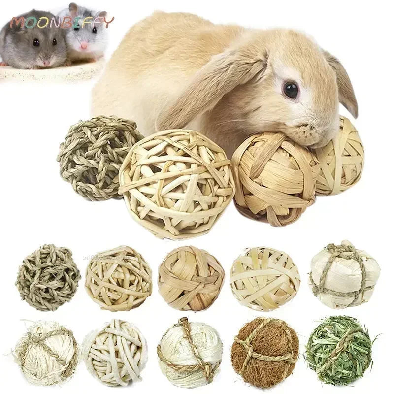 Interactive chew balls for small pets, featuring 10 styles of grass toys for guinea pigs, rabbits, and hamsters.