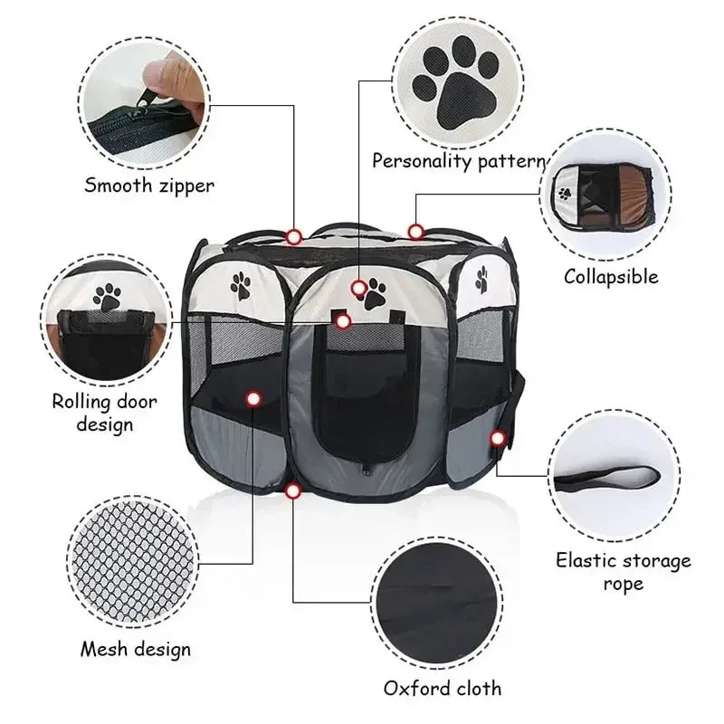 FurFort™ Foldable Pet Tent & Playpen for dogs and cats, featuring a portable design ideal for travel and outdoor use.