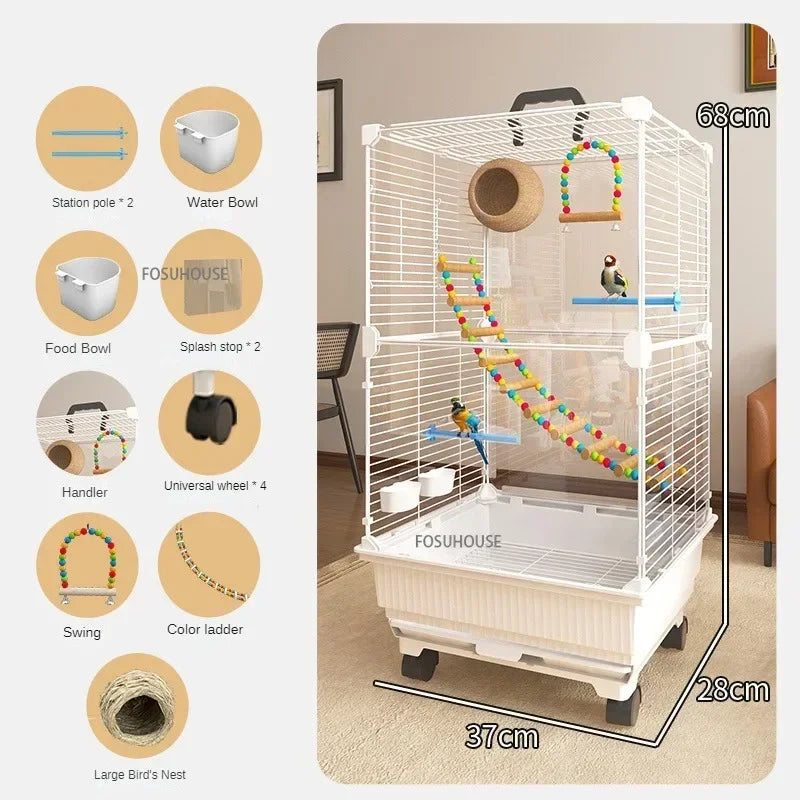 RoyalWing™ Bird Villa – Luxury Wrought Iron Cage for Budgies, Cockatiels & Parrots | Spacious Splash-Proof Design