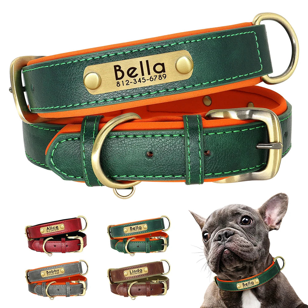 UrbanPaws™ Custom Collar – Wide Soft PU Leather Dog Collar with Personalized Name Tag