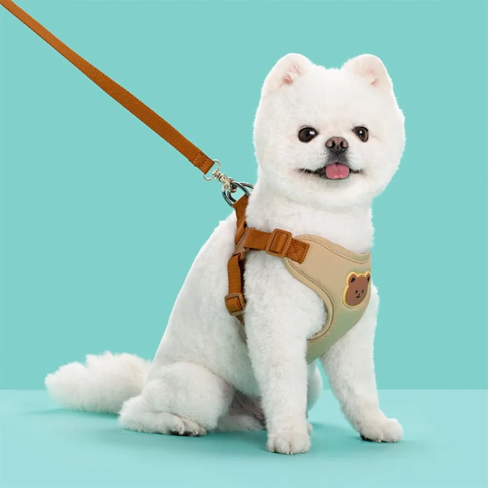 ComfyWalk™ adjustable pet harness in blue on a small dog, designed for comfort and no-pull support during walks.