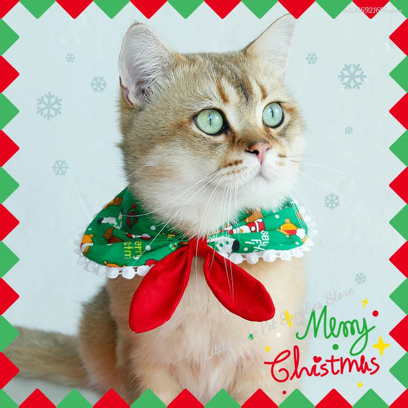 FelineGuard™ Christmas dog collar with jeweled pendant, ribbon scarf, and satin bow for cats and puppies.