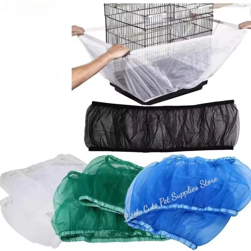 FeatherGuard™ Mesh Bird Cage Cover with stretchy net skirt for easy cleaning and seed catching, designed for parrots.