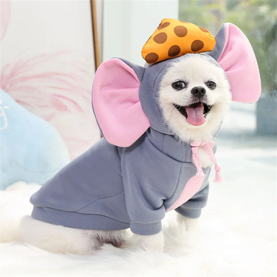Thickened mouse pet costume hoodie in gray, designed for small and medium pets by Petivo.