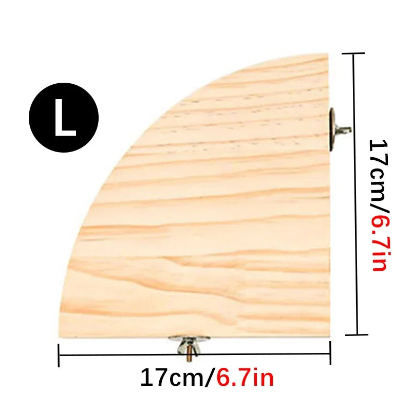 Eco-friendly ForestPerch™ natural wood corner terrace for birds, chinchillas, and hamsters in a fan-shaped design.