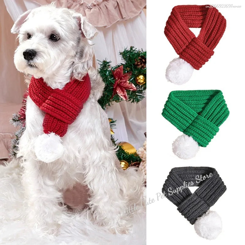 Red knitted scarf with pompom, perfect neck warmer for dogs and cats by Petivo, showcasing cozy-knit design.