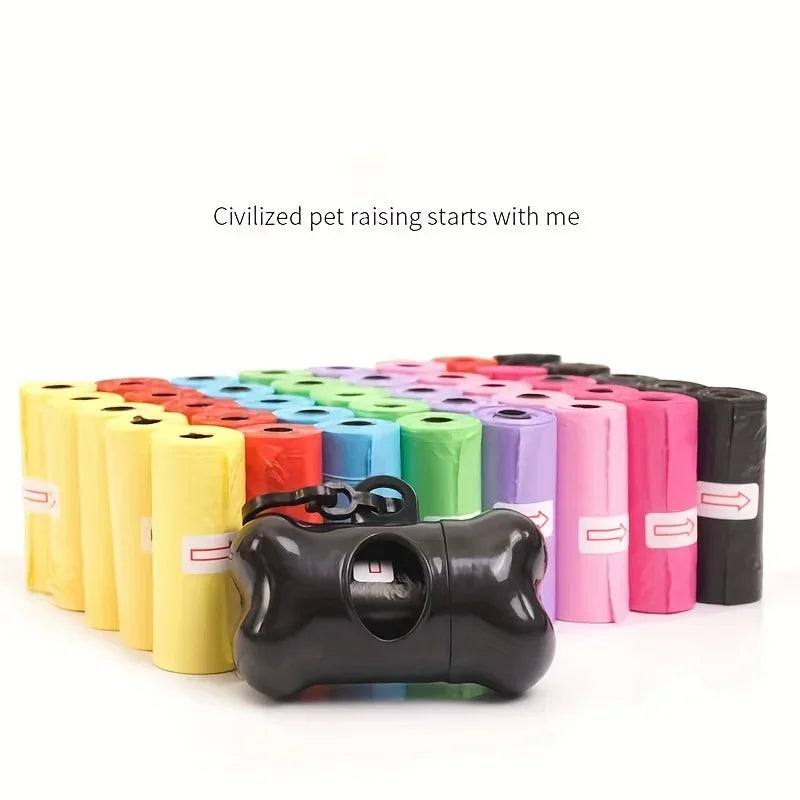 Colorful cartoon dog waste bags in a 1200-piece mega bundle, featuring extra thick and leak-proof design for all breeds.