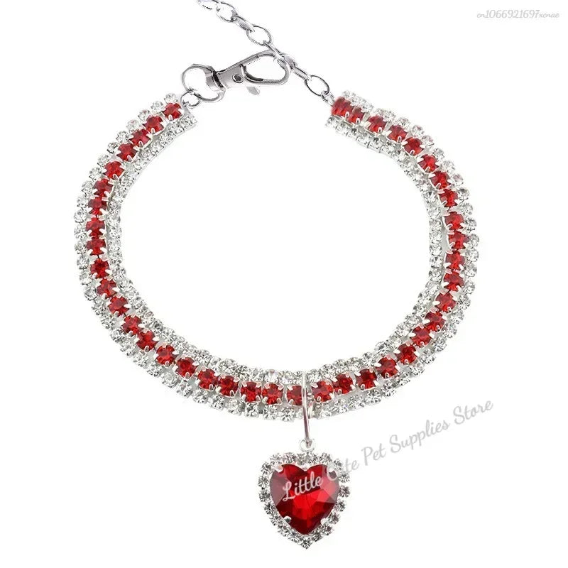 Rhinestone diamante necklace collar for cats and small dogs by Petivo, featuring sparkling crystals and elegant design.