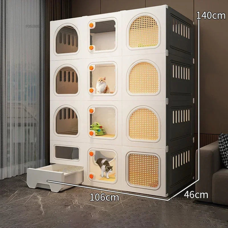 LitterLuxe™ Cat Home – Minimalist Indoor Villa with Built-In Litter Box & Pet Cage Comfort