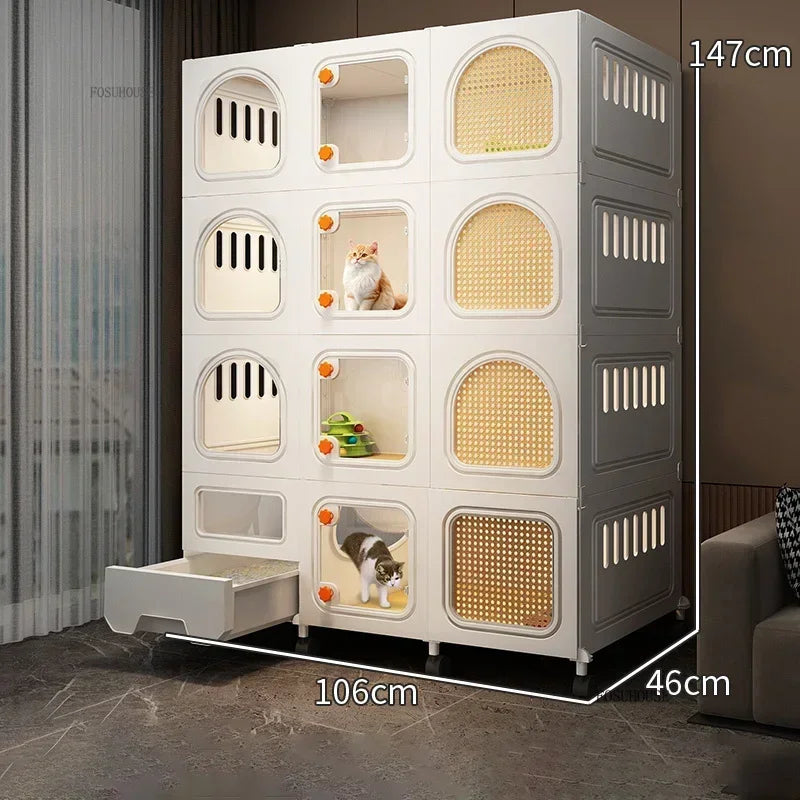LitterLuxe™ Cat Home – Minimalist Indoor Villa with Built-In Litter Box & Pet Cage Comfort