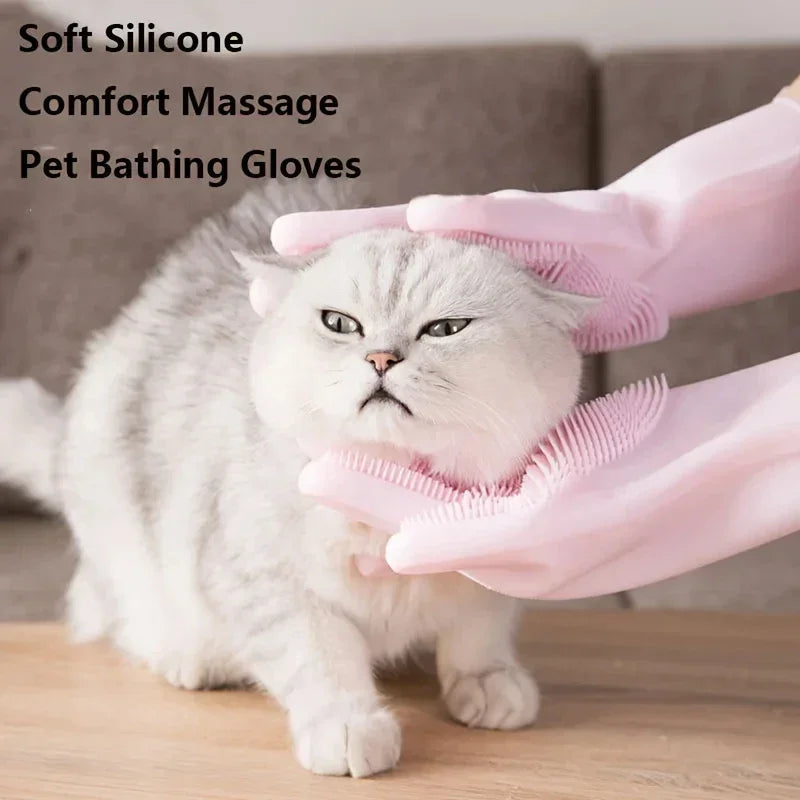Petivo Pets ZenBath™ 2-in-1 pet grooming and massage gloves with soft silicone scrubber for deep cleaning and gentle de-shedding.