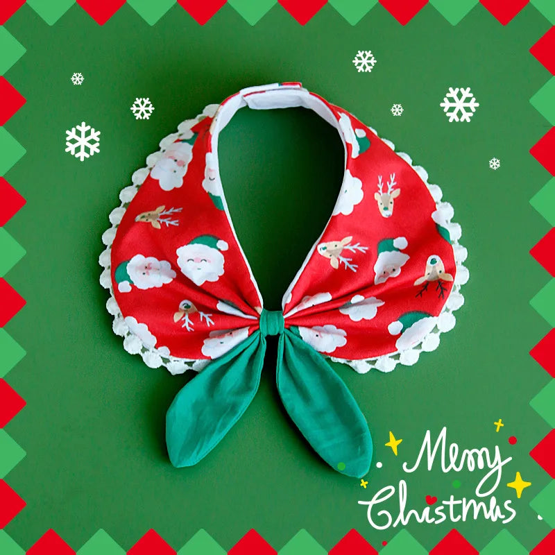FelineGuard™ Christmas dog collar with jeweled pendant, satin ribbon scarf, and bow for pets.