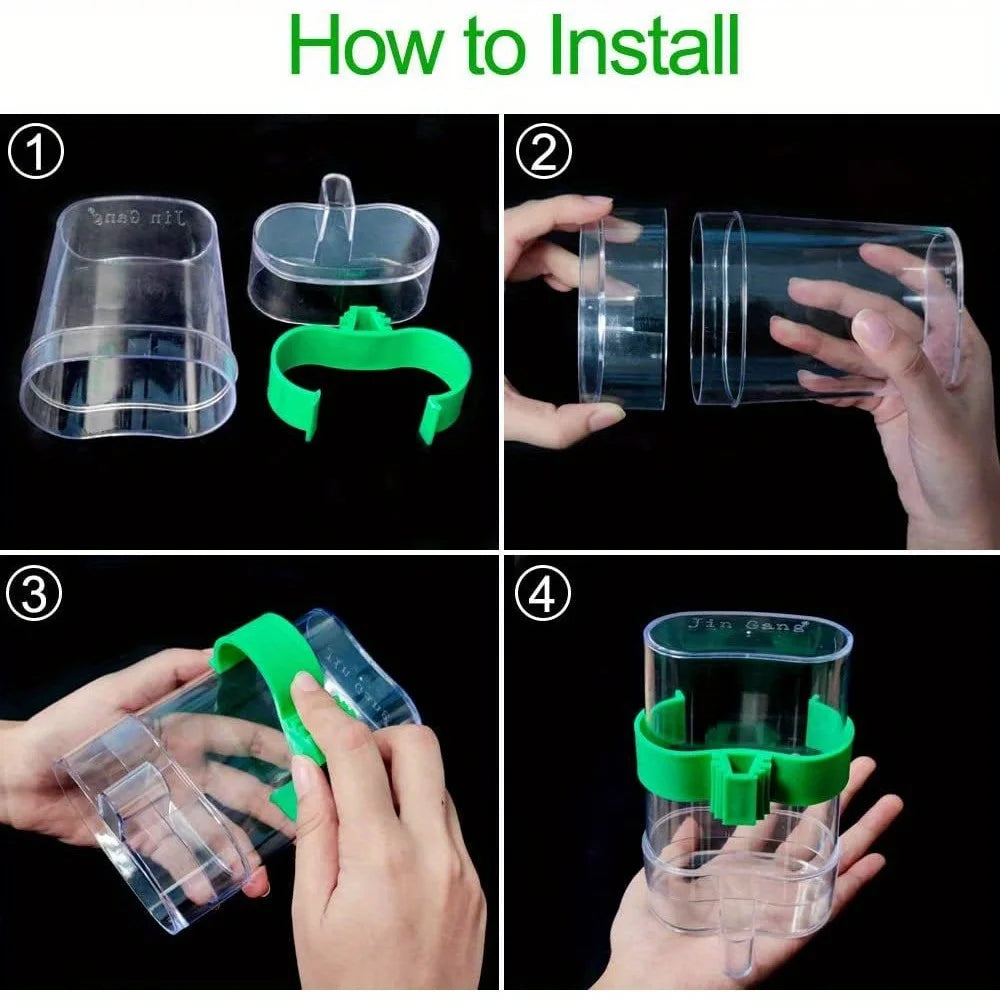 Crystal Clear Cage Guard by Petivo, an automatic food and water container designed to prevent scattering.