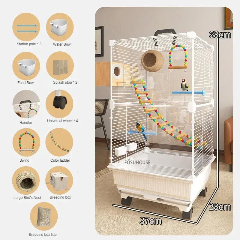 RoyalWing™ Bird Villa – Luxury Wrought Iron Cage for Budgies, Cockatiels & Parrots | Spacious Splash-Proof Design