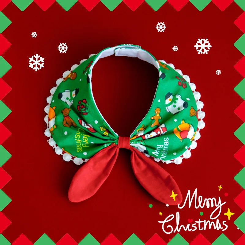 FelineGuard™ Christmas collar with jeweled scarf pendant and satin ribbon for cats and puppies.