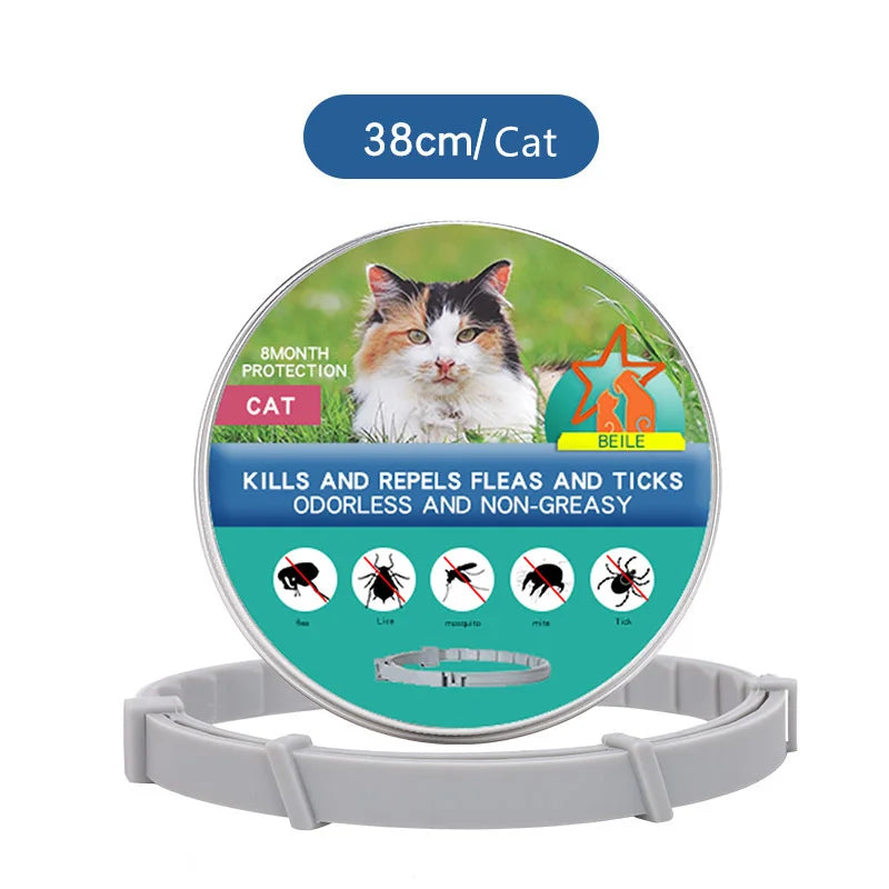 Adjustable PawProtect™ anti-flea and tick collar on a white background, designed for 8-month protection for pets.