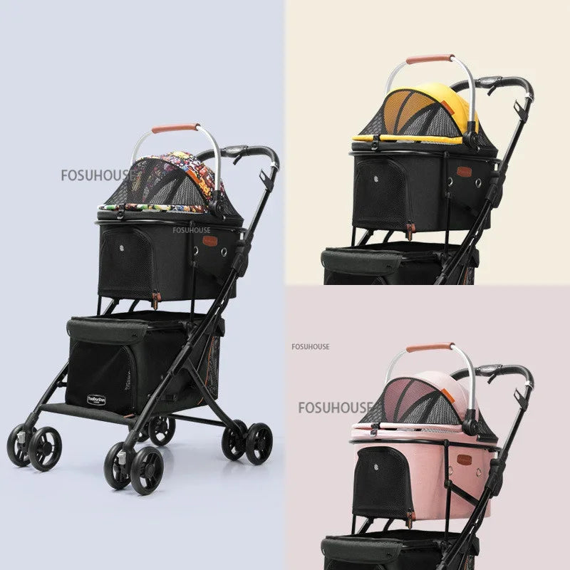 PawVoyage™ Luxury Pet Stroller – Foldable 4-Wheel Travel Carrier for Cats & Dogs | Breathable & Windproof