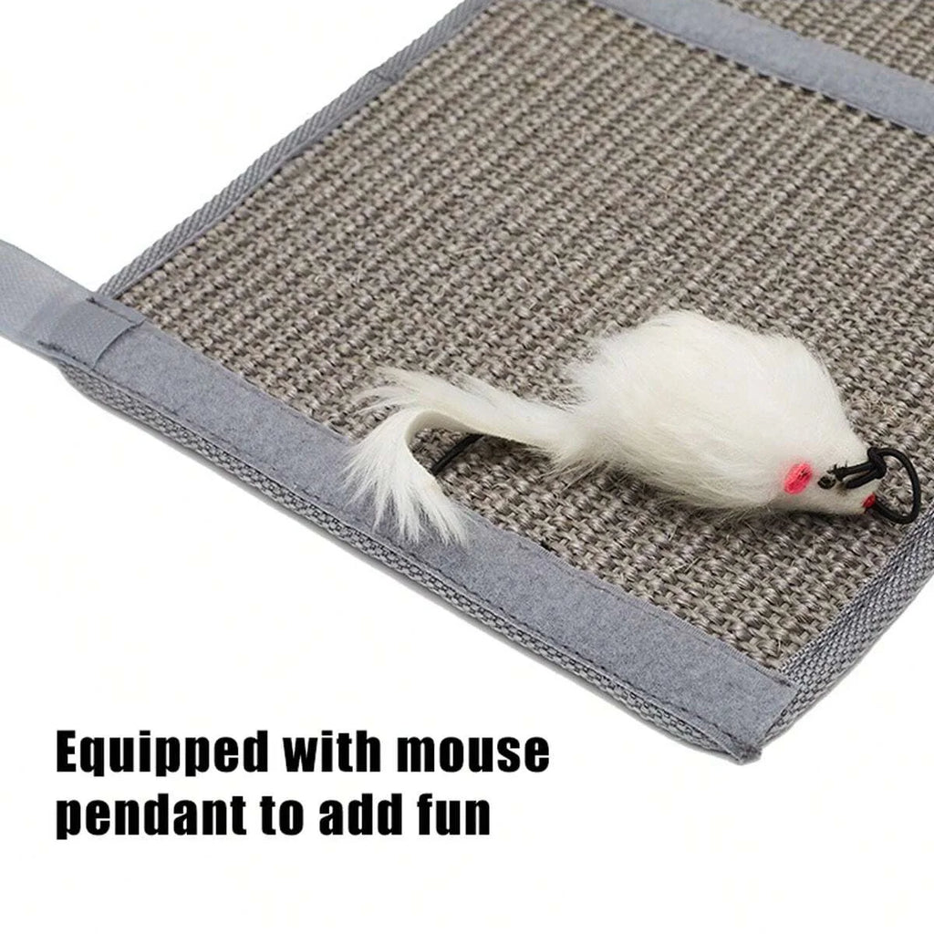 SisalShield™ Cat Scratch Mat showing textured surface for paw grinding and sofa protection in a cozy home setting.
