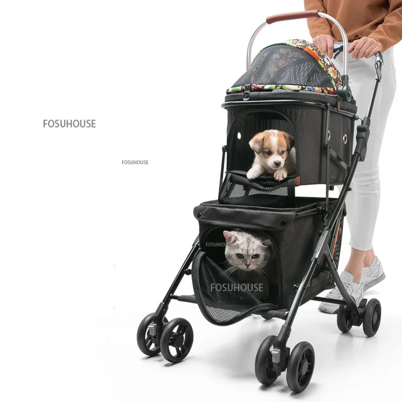PawVoyage™ Luxury Pet Stroller – Foldable 4-Wheel Travel Carrier for Cats & Dogs | Breathable & Windproof