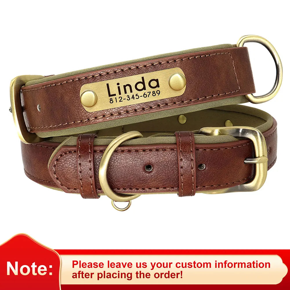 UrbanPaws™ Custom Collar – Wide Soft PU Leather Dog Collar with Personalized Name Tag