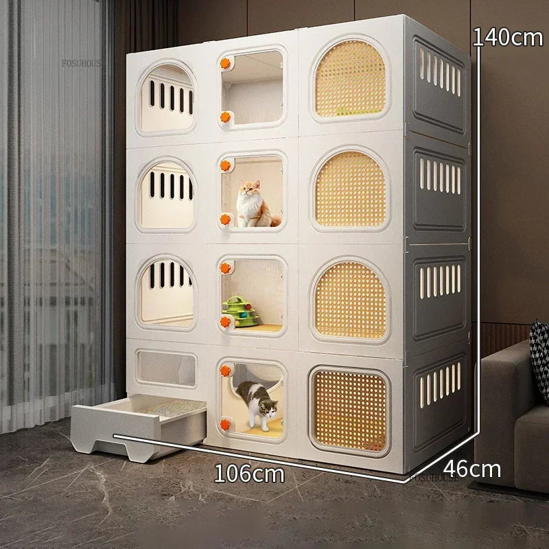 LitterLuxe™ Cat Home – Minimalist Indoor Villa with Built-In Litter Box & Pet Cage Comfort