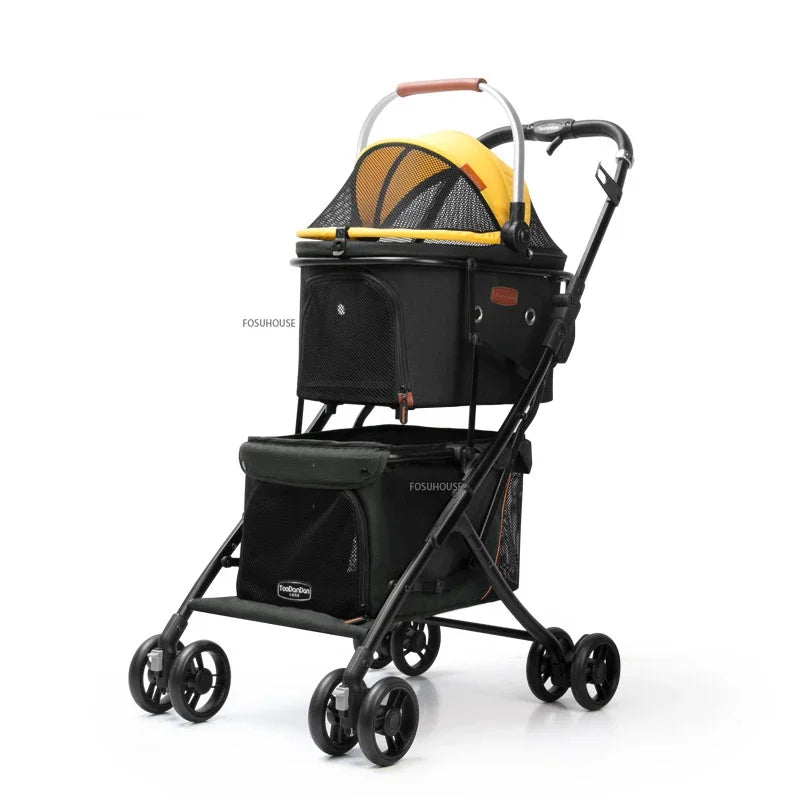 PawVoyage™ Luxury Pet Stroller – Foldable 4-Wheel Travel Carrier for Cats & Dogs | Breathable & Windproof