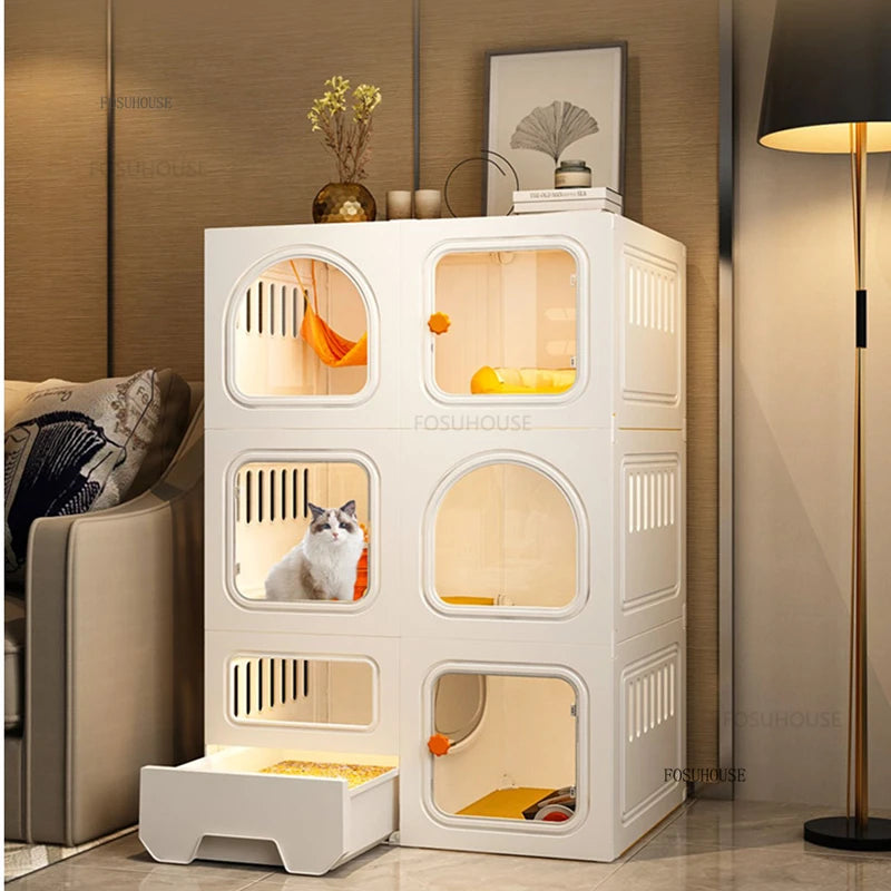PurePaws™ Cat Villa – Modern Minimalist Indoor Cage with Integrated Litter Box & Outdoor-Ready Design