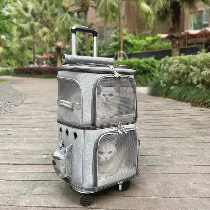 BestRide -Outdoor Travel Universal Wheel Pet Stroller Double-layer Pet Trolley for Dogs and Cats