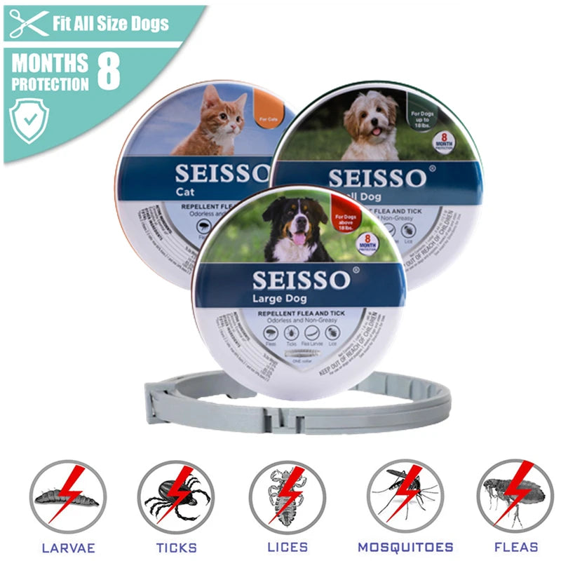 Adjustable FleaGuard™ anti-flea and tick collar for pets, showcasing durable design and effective protection features.