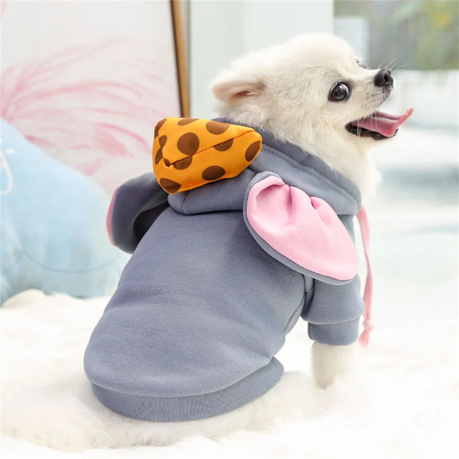 Warm mouse costume hoodie for small and medium pets by Petivo, featuring thickened fabric and cute design.