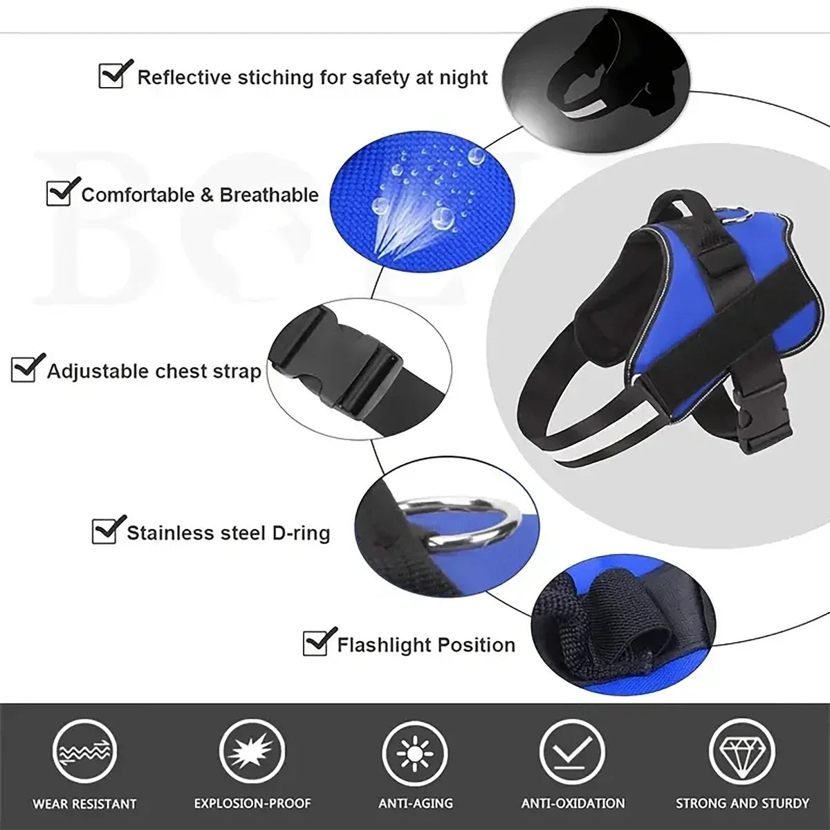 Reflective ComfortFit™ no-pull dog harness by Petivo, featuring adjustable straps and breathable fabric for comfort.